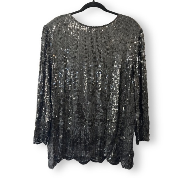 Vintage Megere Beaded Silk Black Yellow Abstract Design Formal Tunic Blouse - Picture 3 of 5